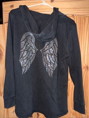Victoria's Secret Black Hoodie with Sequin Angel Wings